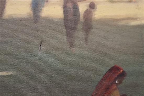 Indian School, oil on canvas, Indian Street scene, indistinctly signed, 66 x 122cm